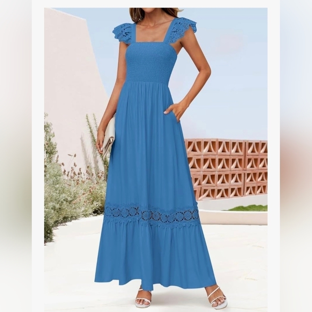 Square Neck Smocked High Waist Maxi Dress #1003 NWOT